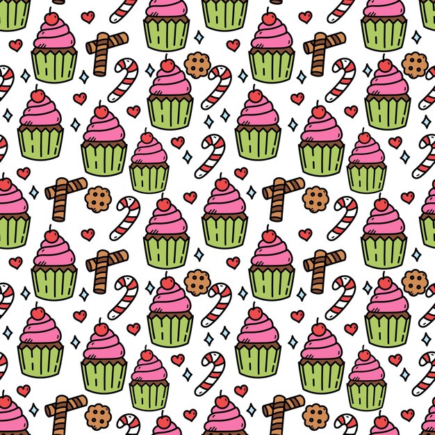 Patrón de cupcake, diseño dulce, ilustración vectorial