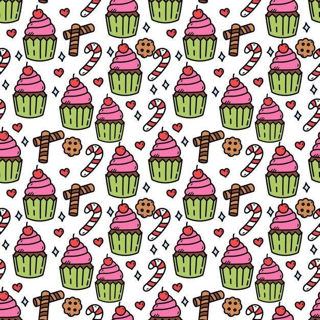 Patrón de cupcake, diseño dulce, ilustración vectorial