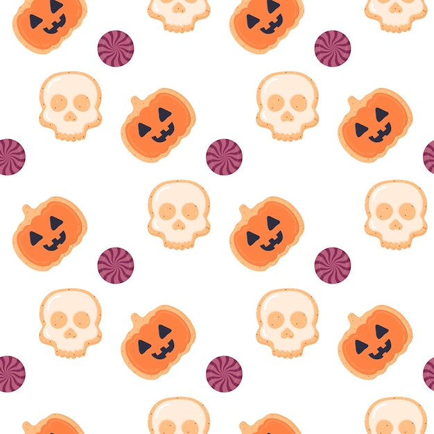 Patrón de cupcakes de galletas de caramelo de Halloween ilustración vectorial sin costuras