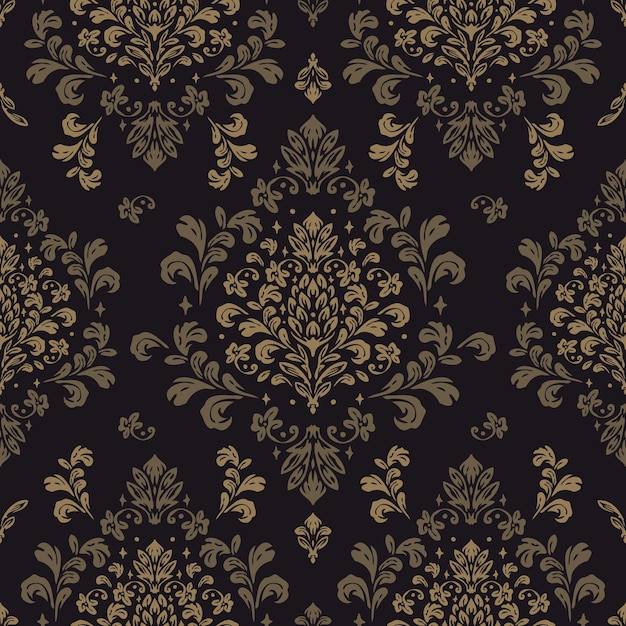 Vector patrón de damasco con flores y motivos de tapiz vintage perfecto para telas y decoración