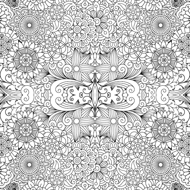 Patrón decorativo con flores y hojas.