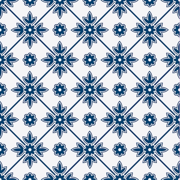 Patrón de delft floral transparente añil y blanco, vector