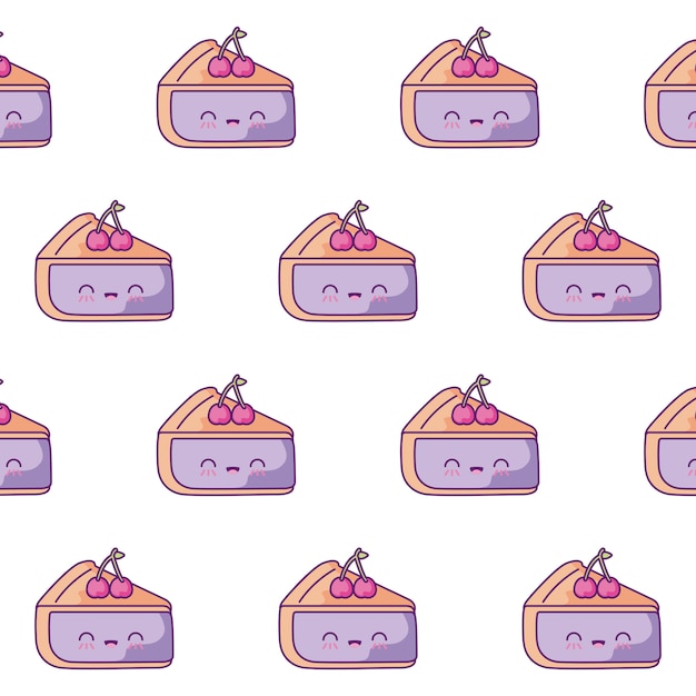 Patrón de deliciosos pasteles en rodajas estilo kawaii