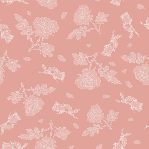 Patrón detallado sin fisuras con rosa blanca y fondo rosa Estilo rústico vintage romántico para los diseños de boda de Valentine39s tela impresa gráfica regalo de paquete de papel de decoración del hogar de moda