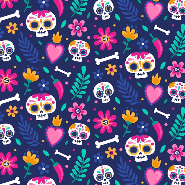 Patron dia de muertos dibujado a mano
