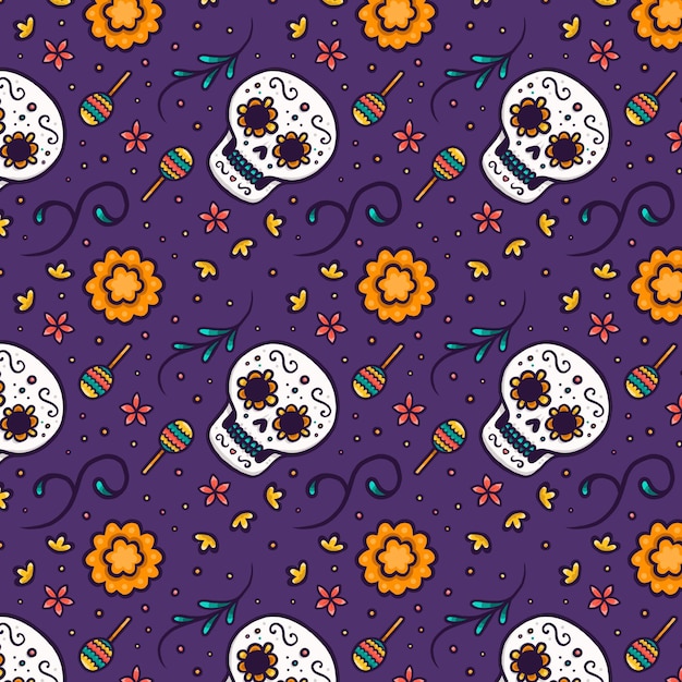 Vector patron dia de muertos dibujado a mano