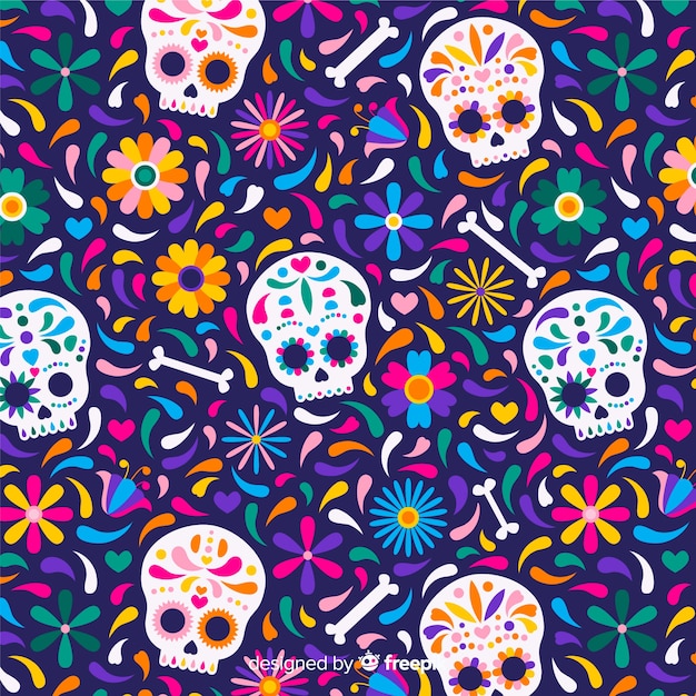 Vector patrón de dia de muertos en diseño plano