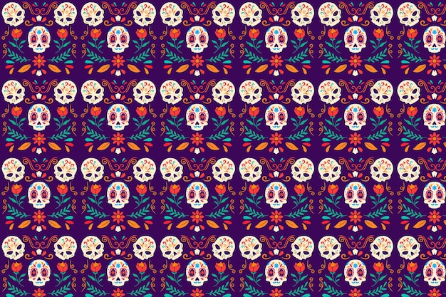 Vector patron dia de muertos plano dibujado a mano