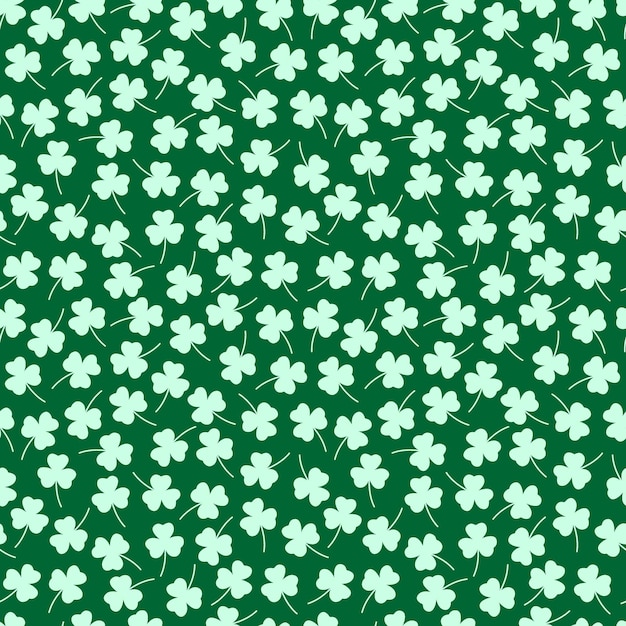 Patrón del día de San Patricio con siluetas de tréboles Fondo verde transparente y hojas de trébol Fondo de fiesta de San Patricio Ilustración plana vectorial