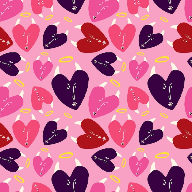El patrón del día de San Valentín brillante con corazones extraños un patrón de corazones de amor diabólicos