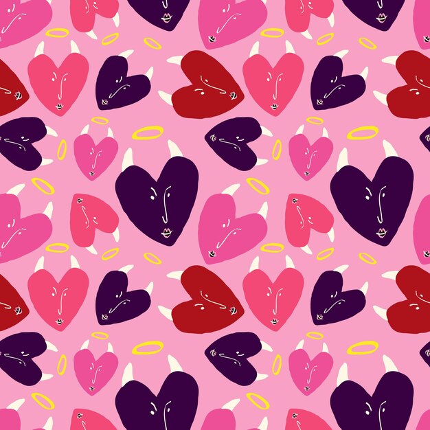 El patrón del día de San Valentín brillante con corazones extraños un patrón de corazones de amor diabólicos