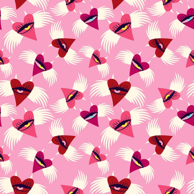 Vector el patrón del día de san valentín con corazones extraños un patrón de corazones de amor diabólicos