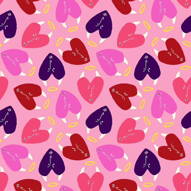 patrón de día de San Valentín rosado con feos corazones funky personajes de amor lindo groovy