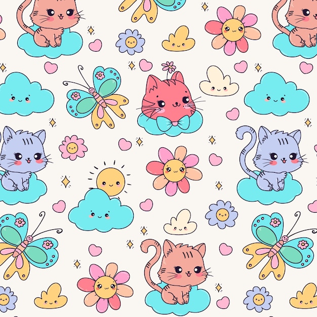 Patrón dibujado a mano al estilo kawaii