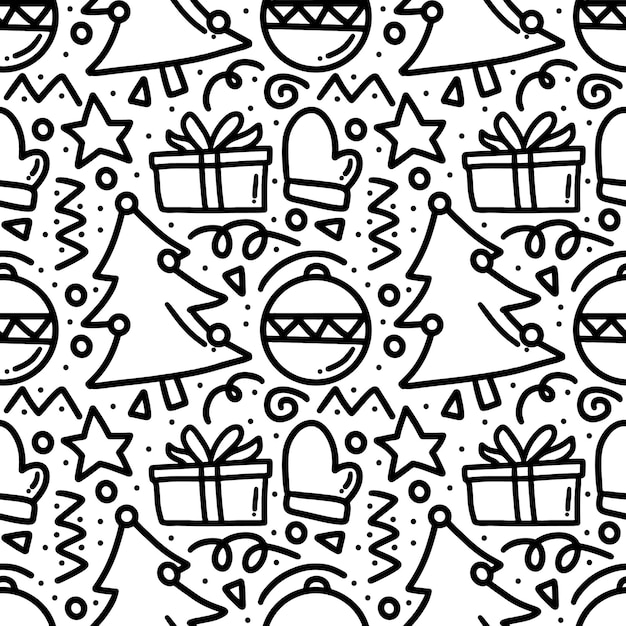 Patrón de dibujo a mano de día de navidad con iconos y elementos de diseño