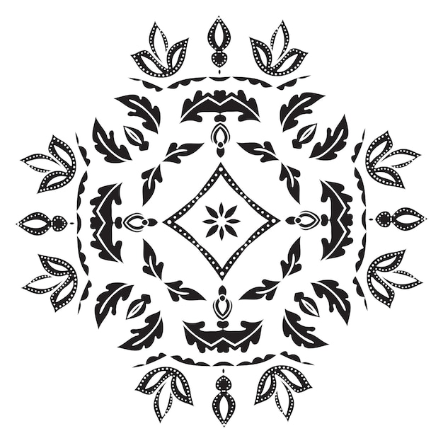 Patrón de dibujo a mano para mosaico en blanco y negro Plantilla cuadrada floral
