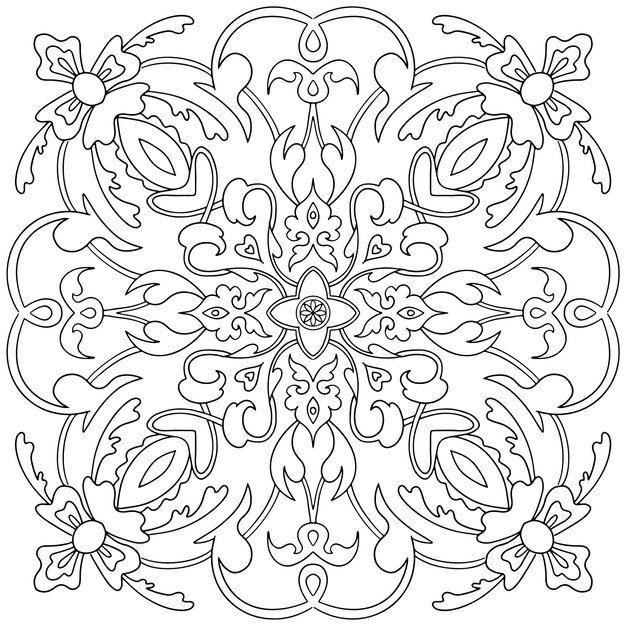 Patrón de dibujo a mano para mosaico en colores blanco y negro Estilo de mayólica italiana Ilustración vectorial para su diseño de carteles textiles