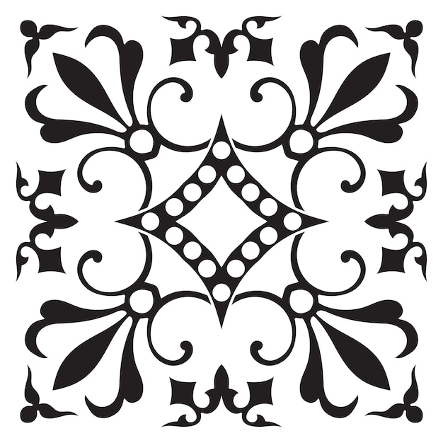 Patrón de dibujo a mano para mosaico en colores blanco y negro