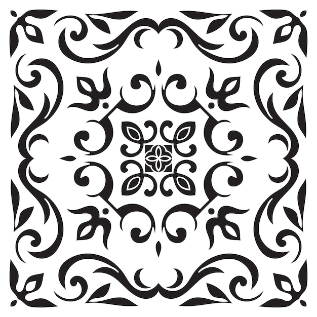 Patrón de dibujo a mano para mosaico en colores blanco y negro