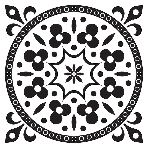 Patrón de dibujo a mano para mosaico en colores blanco y negro