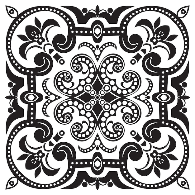 Patrón de dibujo a mano para mosaico en colores blanco y negro