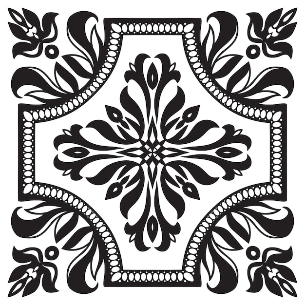 Patrón de dibujo a mano para mosaico en colores blanco y negro