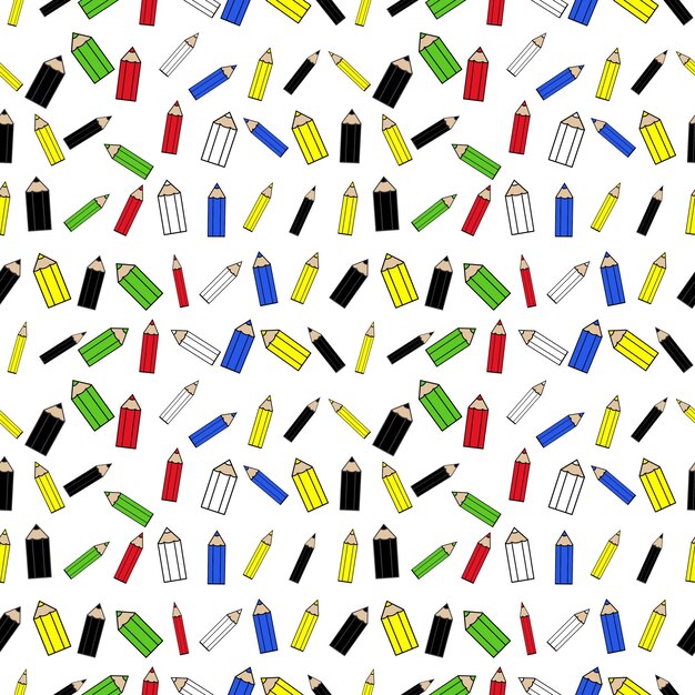 Patrón de dibujo vectorial con artículos escolares lápices multicolores