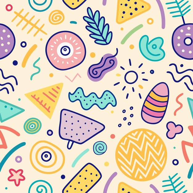 Patrón de dibujos abstractos con formas y líneas coloridas