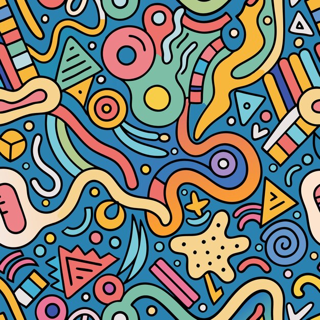 Patrón de dibujos abstractos con formas y líneas coloridas