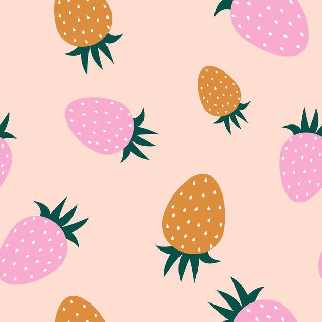 Patrón de dibujos animados sin costura vectorial con fresas en estilo doodle