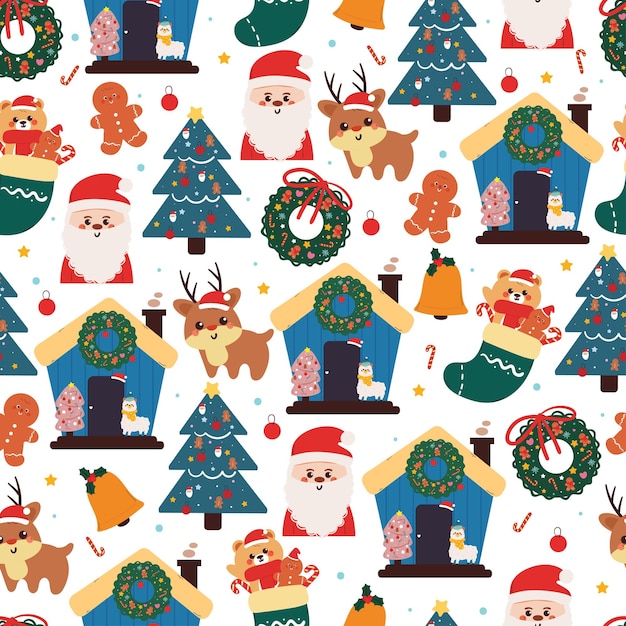 patrón de dibujos animados sin costuras Navidad y cosas de invierno y accesorios Navidad linda