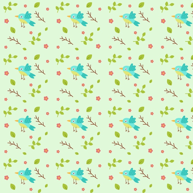 Patrón de dibujos animados de hojas de ramas de flores de pájaros Fondo para postales papeles de pared pancartas