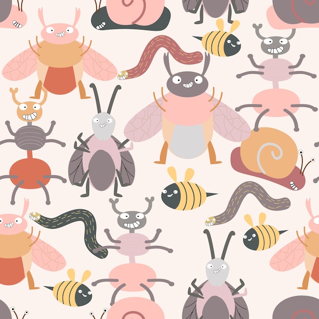 Patrón de dibujos animados lindo bug insecto