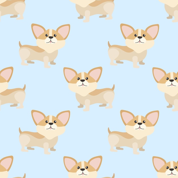 Patrón de dibujos animados de perro corgi inconsútil