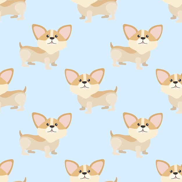 Vector patrón de dibujos animados de perro corgi inconsútil