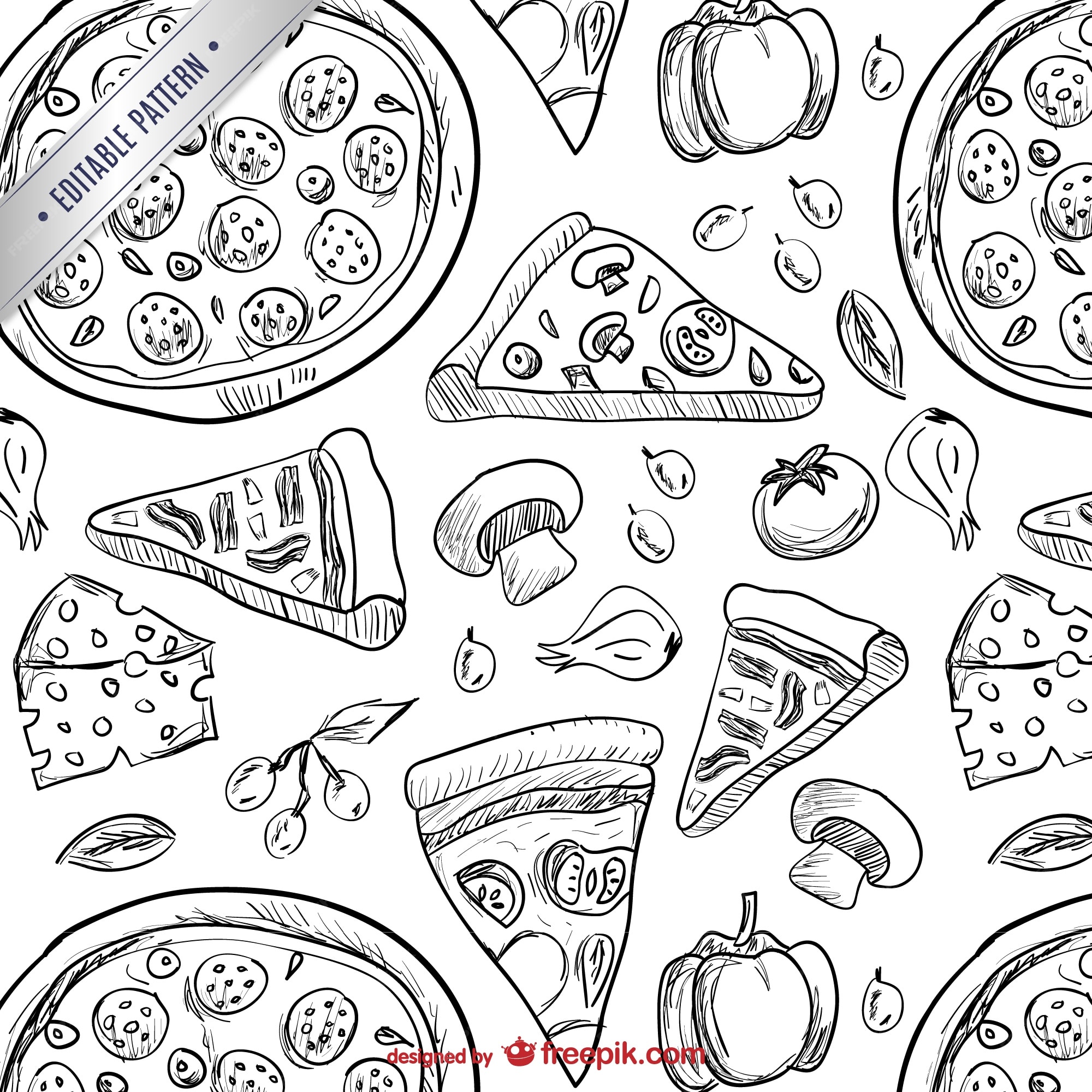 Patrón de dibujos de pizza | Vector Premium