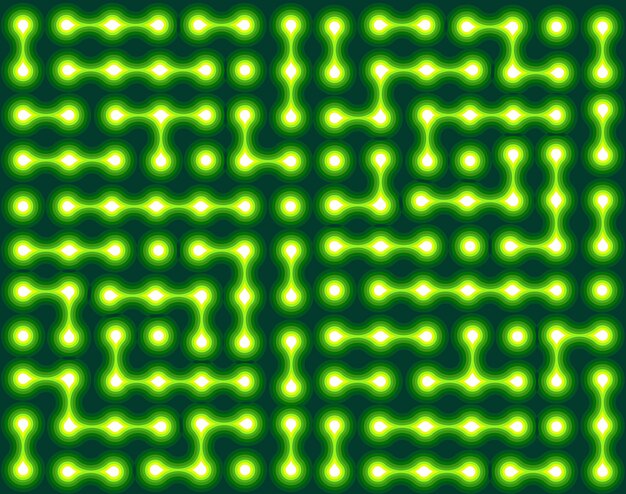 Patrón digital de red de tecnología verde radiante con vías neuronales pulsantes laberinto de neón verde brillante