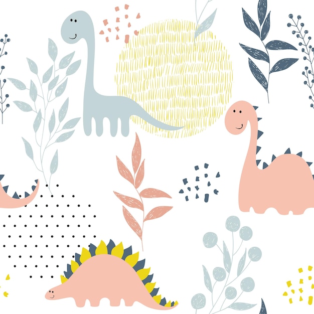 Patrón de dinosaurio sin costura infantil para tejido textil Ilustración vectorial