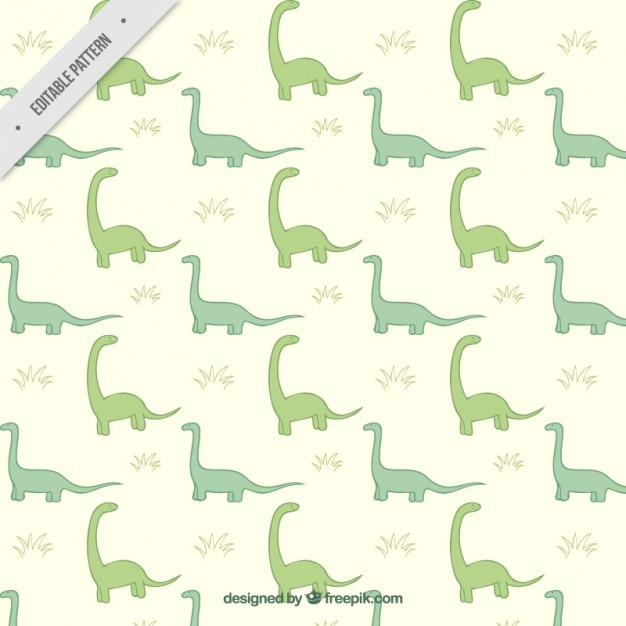 Vector patrón de dinosaurios verdes dibujados a mano