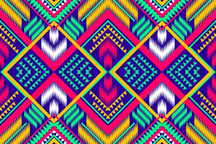 Vector patrón de diseño sin costuras patrón geométrico tribal azul verde amarillo blanco rosa ilustración vectorial