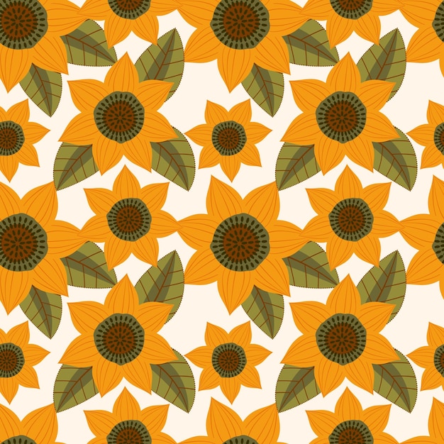 Patrón de diseño de girasol flores y hojas sobre fondo azul brillante