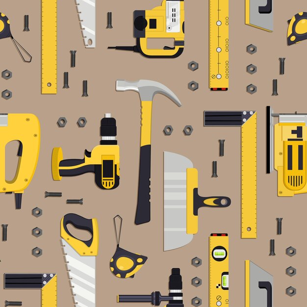 Patrón de dispositivos para construcción y mecánica. Ilustración vectorial.