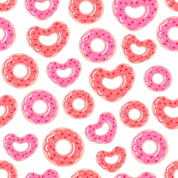 Un patrón de donas del día de san valentín. vector de estilo de dibujos animados
