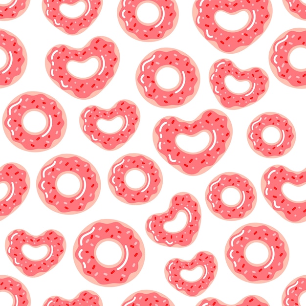 un patrón de donas de san valentín. vector de estilo de dibujos animados