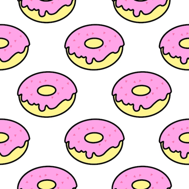 Un patrón de donuts brillantes sobre un fondo blanco en estilo pop art para impresión y diseño Ilustración vectorial