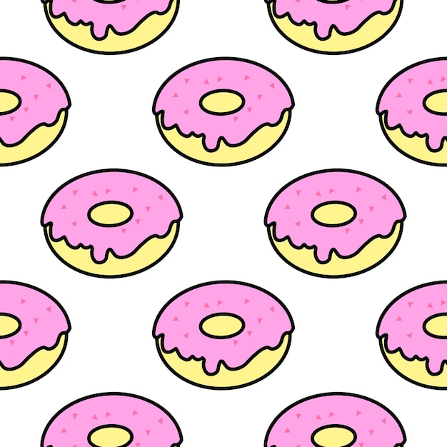 Un patrón de donuts brillantes sobre un fondo blanco en estilo pop art para impresión y diseño ilustración vectorial