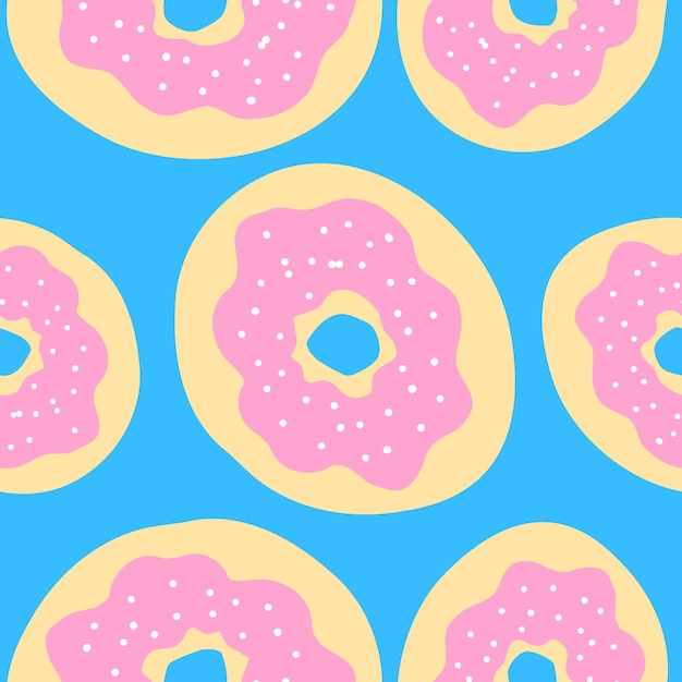 Patrón de donuts sin costuras en estilo plano de dibujos animados