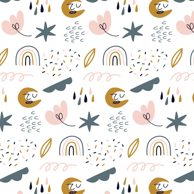 Patrón de doodle abstracto de diseño plano dibujado a mano