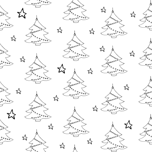 Patrón de doodle de árbol de Navidad. Abetos dibujados a mano sobre fondo transparente. Fondo de vector transparente. Elementos de invierno para el diseño. Tema de invierno. Navidad y Año Nuevo.