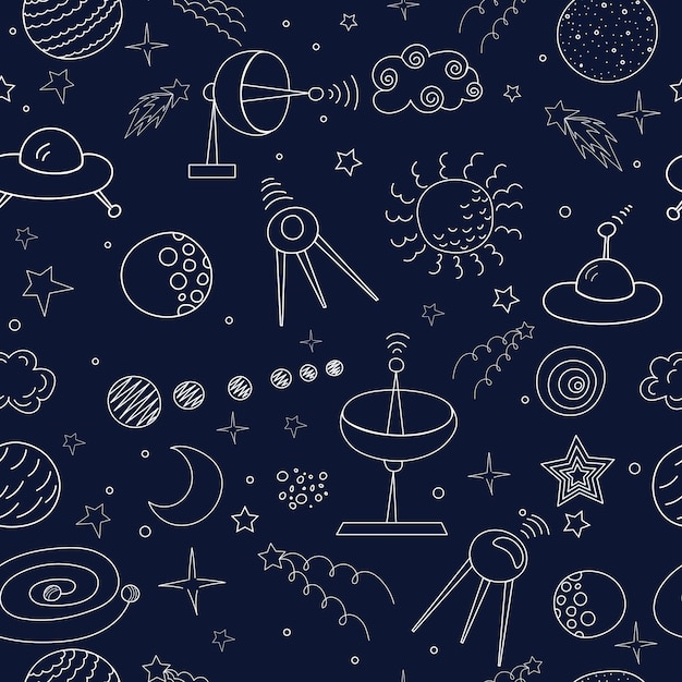 Patrón de doodle de espacio de fondo para niños sin costuras